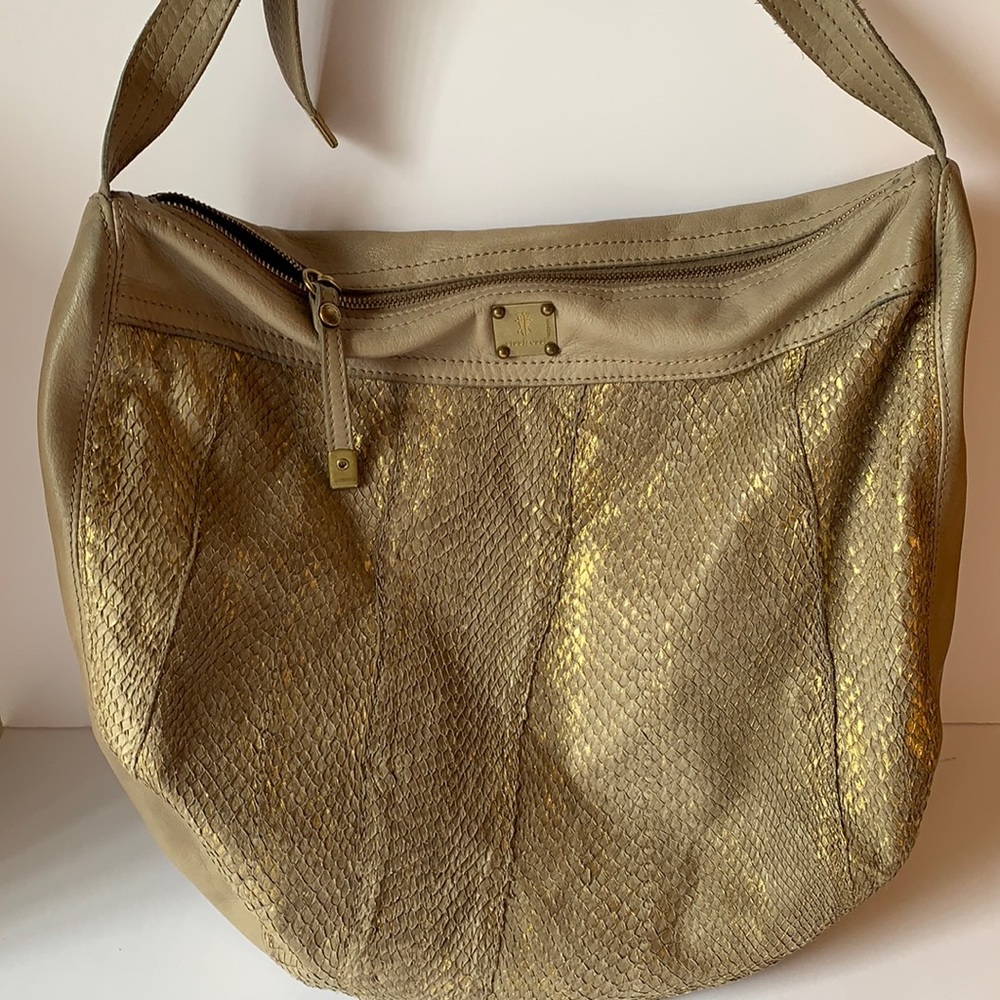 Sissi Rossi Leather Handbag Purse Bag Gold Satchel Italy Fall Holiday Snake